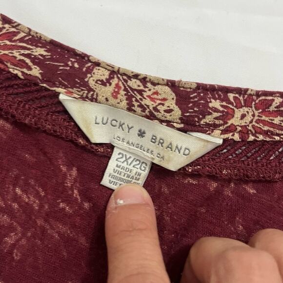 Lucky Brand Bohemian Artsy Flowy Lightweight 3/4 Sleeve Blouse Top Plus Size 2x - Picture 4 of 8